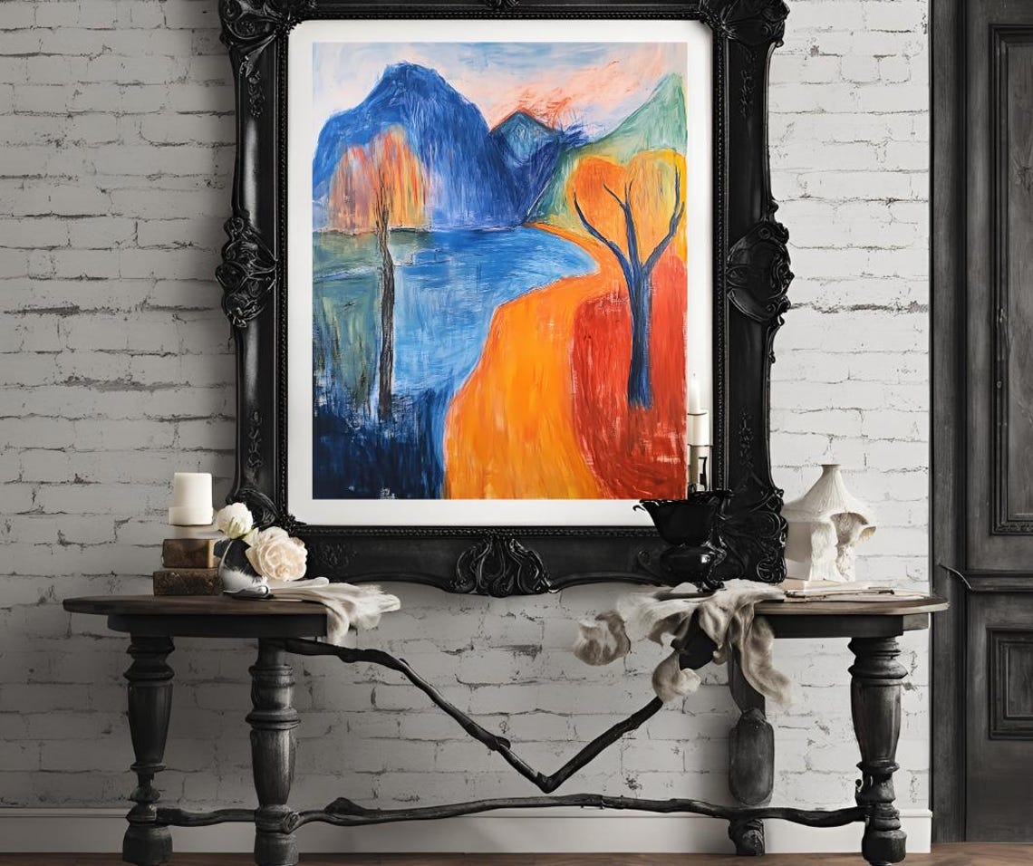 Abstract Colorful Landscape Art Vibrant Mountain And Lake Painting Modern Wall Decor Instant Png File - Image 4