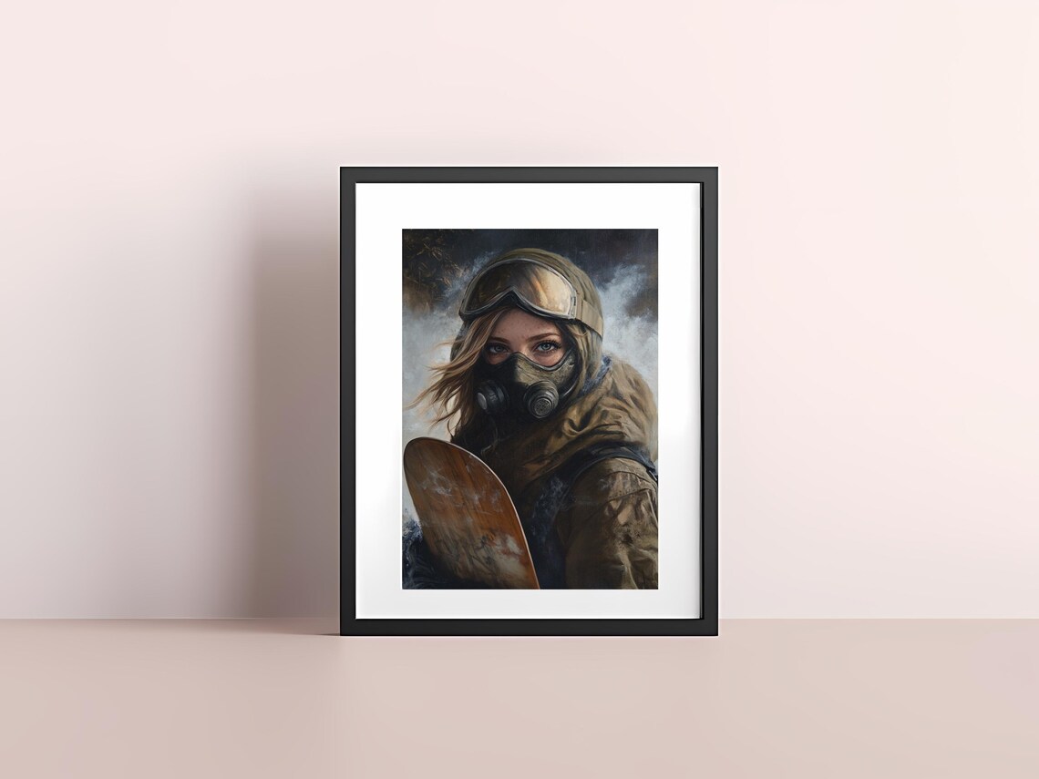 Apocalyptic Masked Snowboarder Gas Mask Goggles Futuristic Art Poster - Image 4