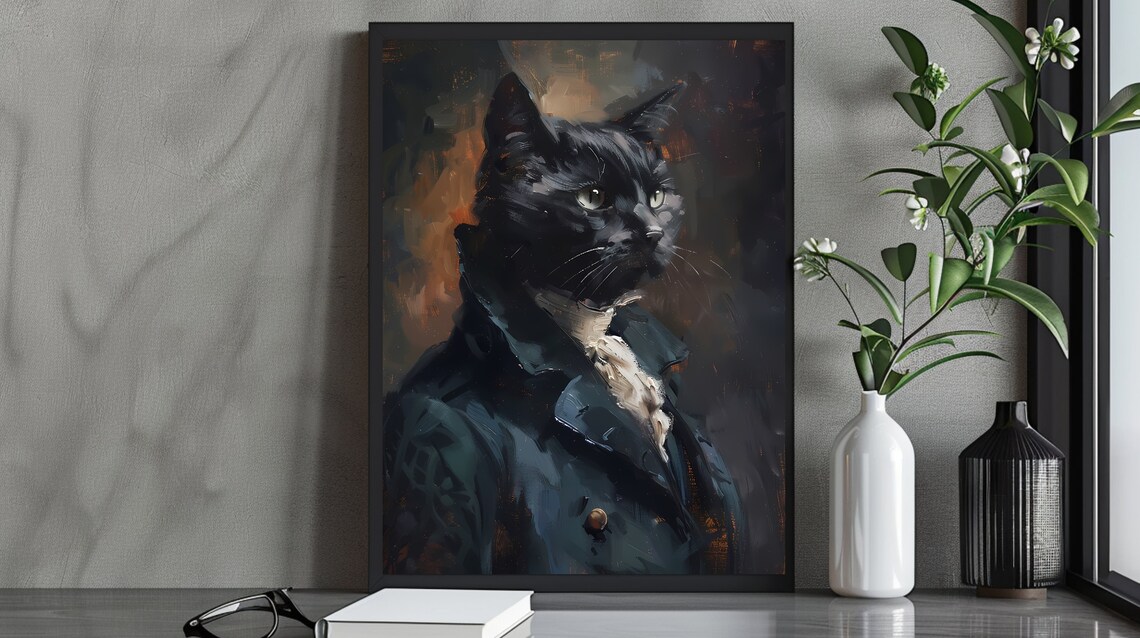 Gothic Cat Oil Painting, Dark Academia Poster Print