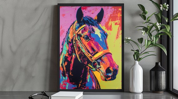 Vibrant Pop Art Horse Print Colorful Abstract Equine Portrait Bold Modern Animal Wall Decor Contemporary Artwork
