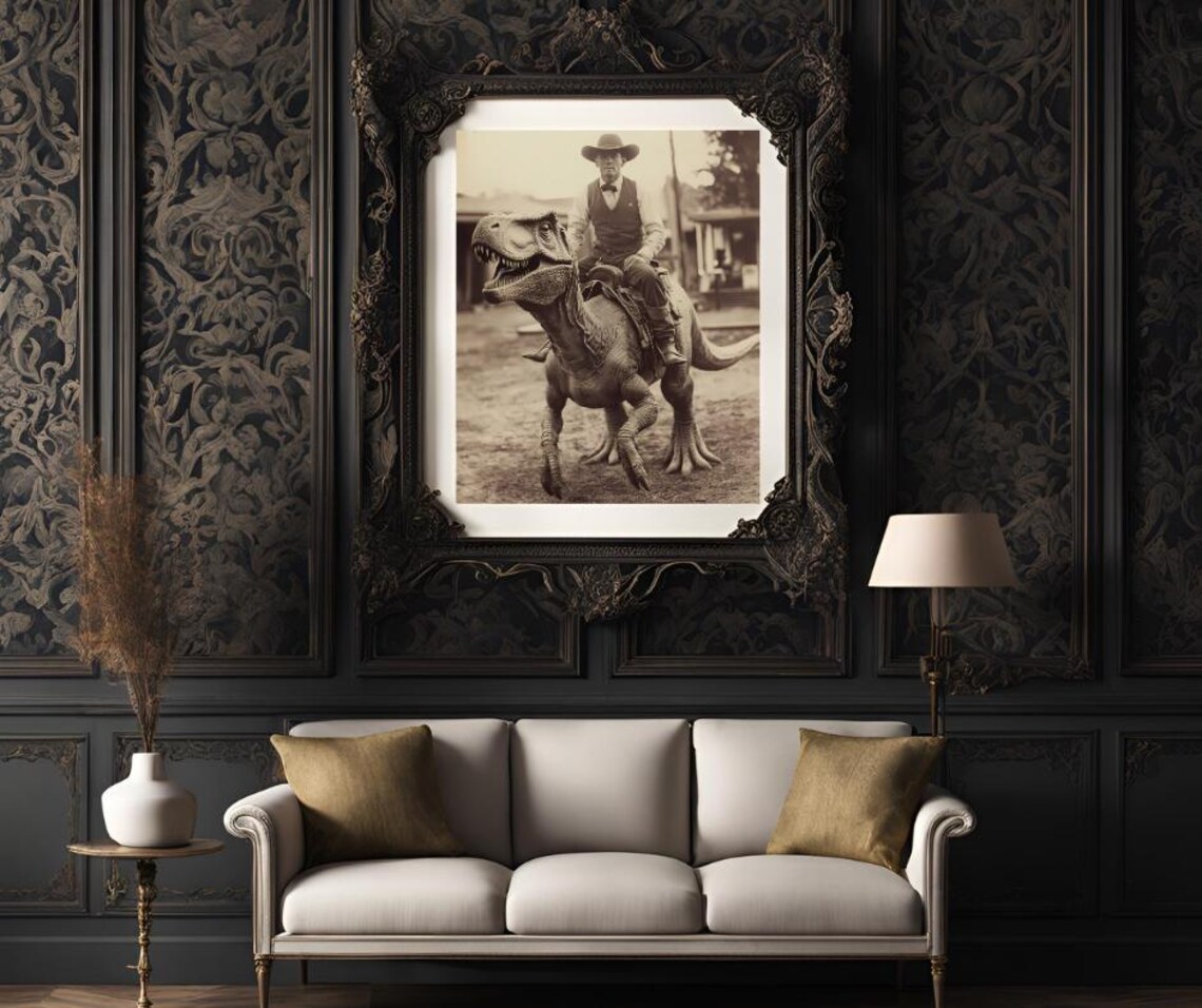 Dinosaur Cowboy Vintage Photography Art Print - Image 3
