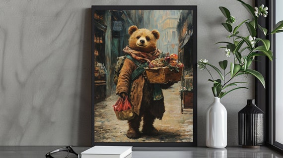 Cozy Christmas Bear Illustration Festive Holiday Art Print Cute Winter Animal Decor Nursery Wall Gift For Kids