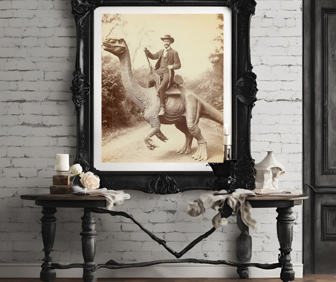 Dinosaur Cowboy Vintage Photography Poster, Gothic Western - Image 4
