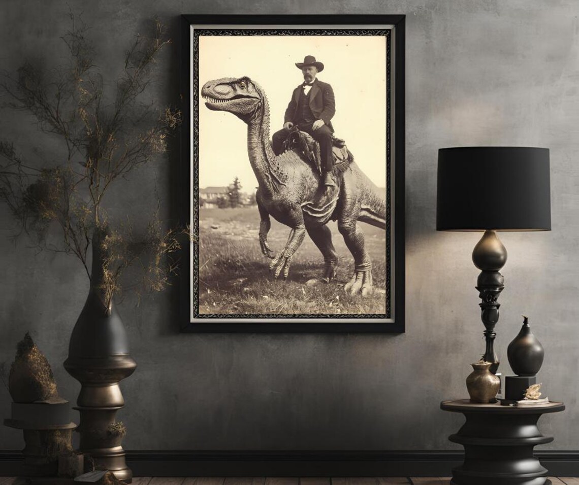 Dinosaur Cowboy Vintage Gothic Western Art Print - Image 2