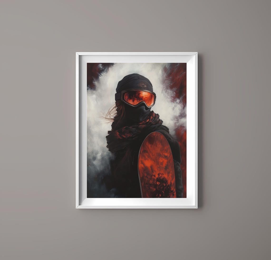 Fiery Red Snowboarder Portrait Orange Goggles Dramatic Winter Poster - Image 3