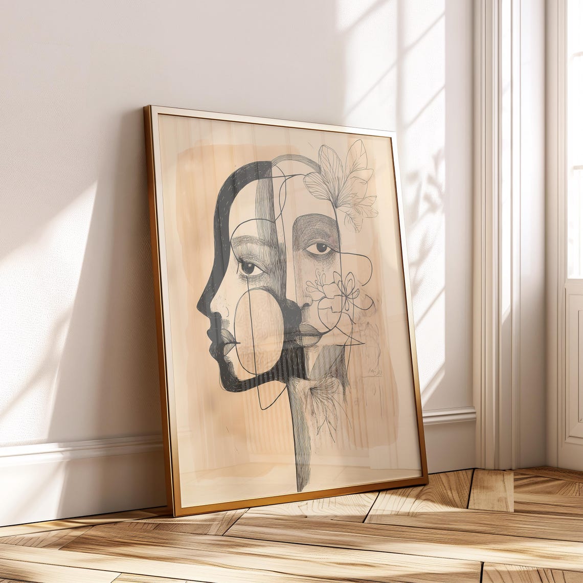 Abstract Dual Face Drawing Surreal Botanical Minimalist Wall Art
