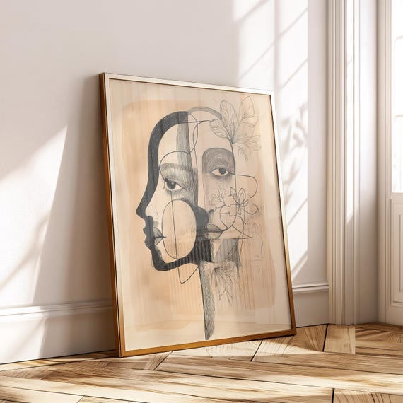 Abstract Dual Face Poster Surreal Line Art Print Botanical Feminine Wall Decor File
