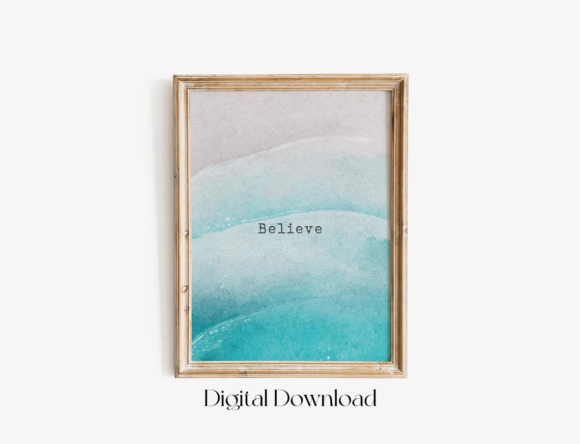 Believe Minimalist Teal Watercolor Typography Inspirational Quote Poster - Image 2