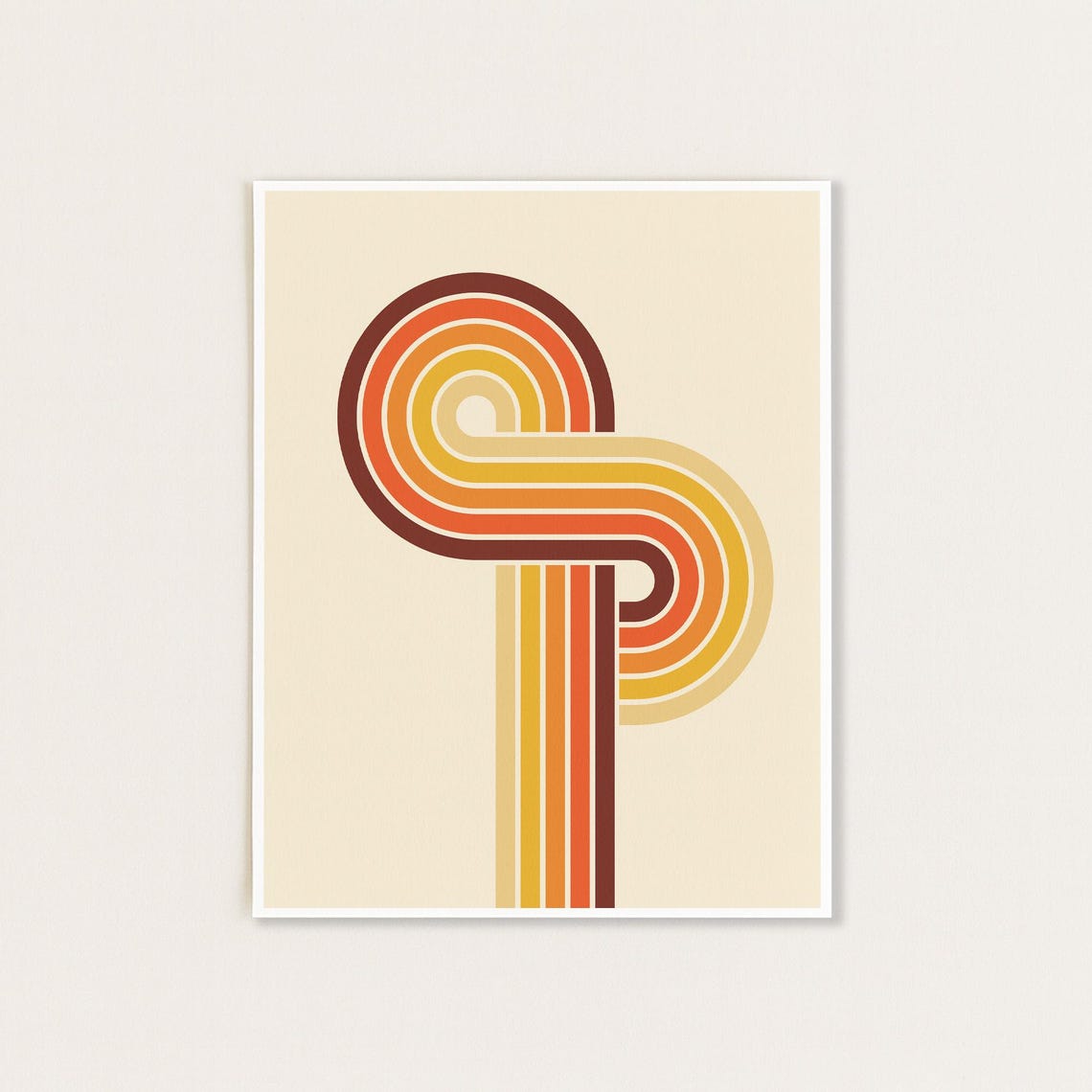 Retro 70s Warm Striped Loop Abstract Mid Century Modern Art Poster