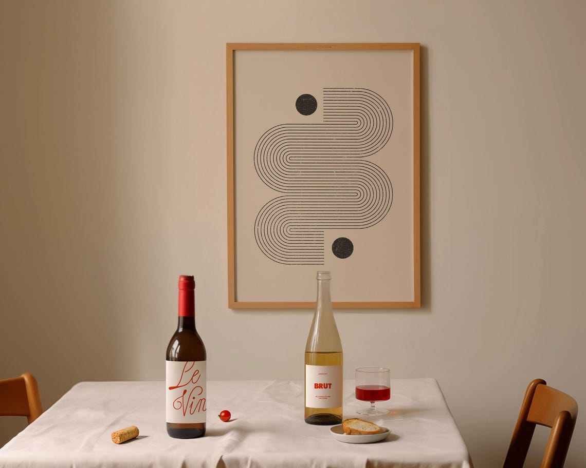 Mid Century Modern Stacked Line Art Black Dots Geometric Poster - Image 2