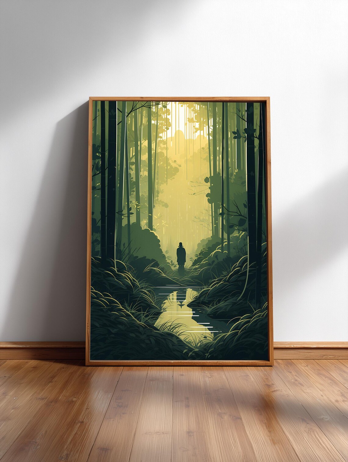 Ukiyoe Bamboo Forest Path Emerald Green Japanese Illustration Nature Wall Art