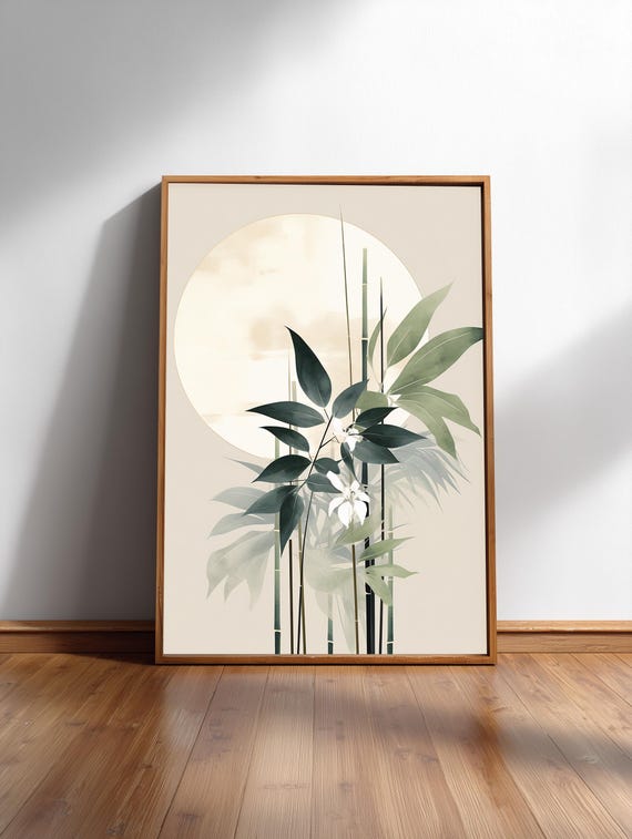 Bamboo Stalks Print Sage Green Sumie Artwork Unframed Various Sizes