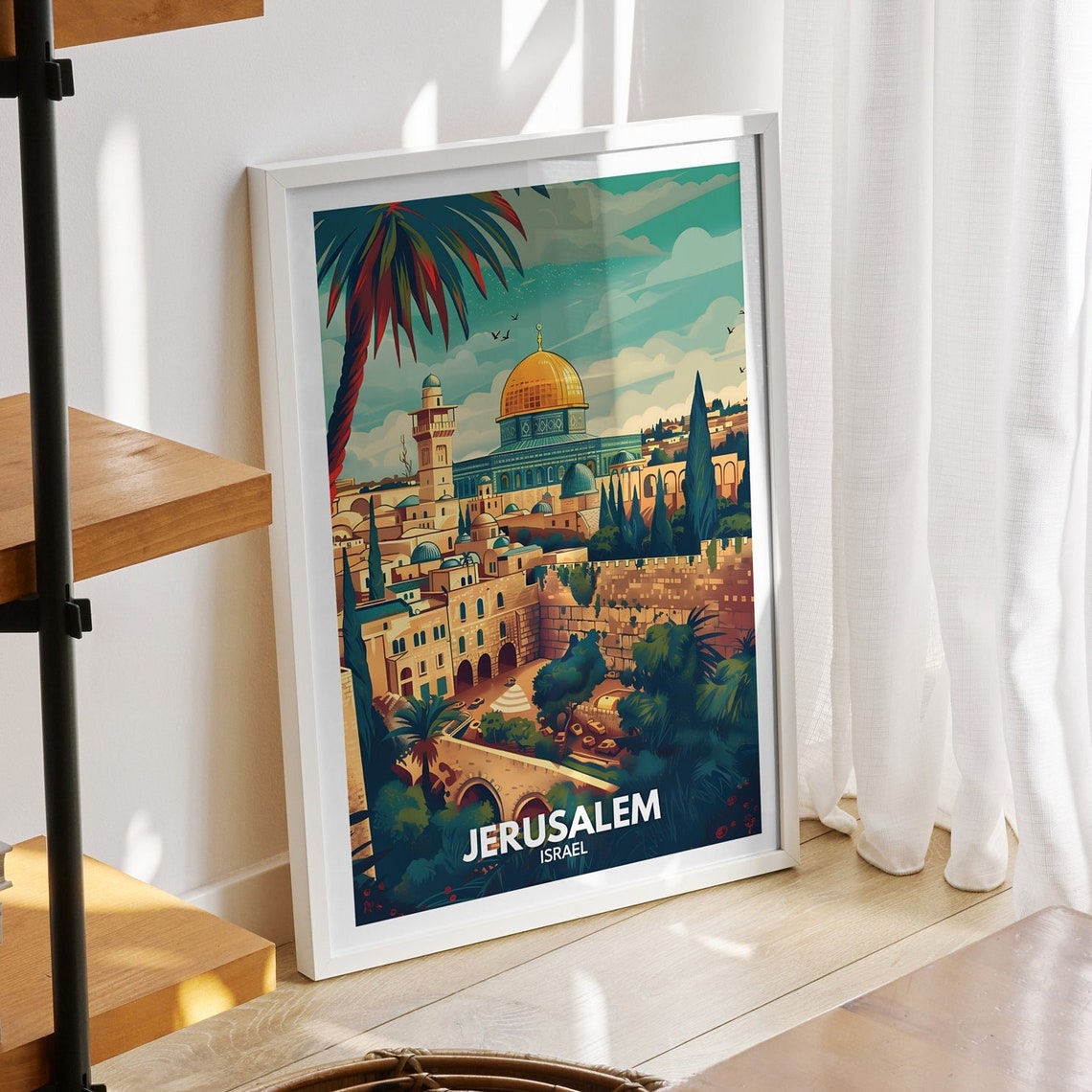 Jerusalem Travel Print Israel Jerusalem Travel Poster Israel Travel Poster Israel Cityscape Wall Art Unique City Art Decor