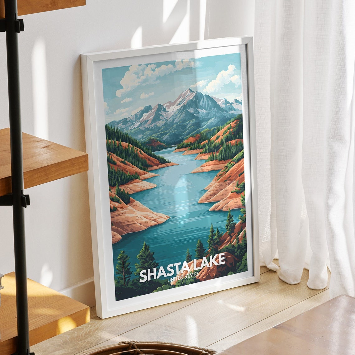 Shasta Lake Print United States Shasta Lake Poster United States Travel Poster Lake View Art Decor Holiday Poster