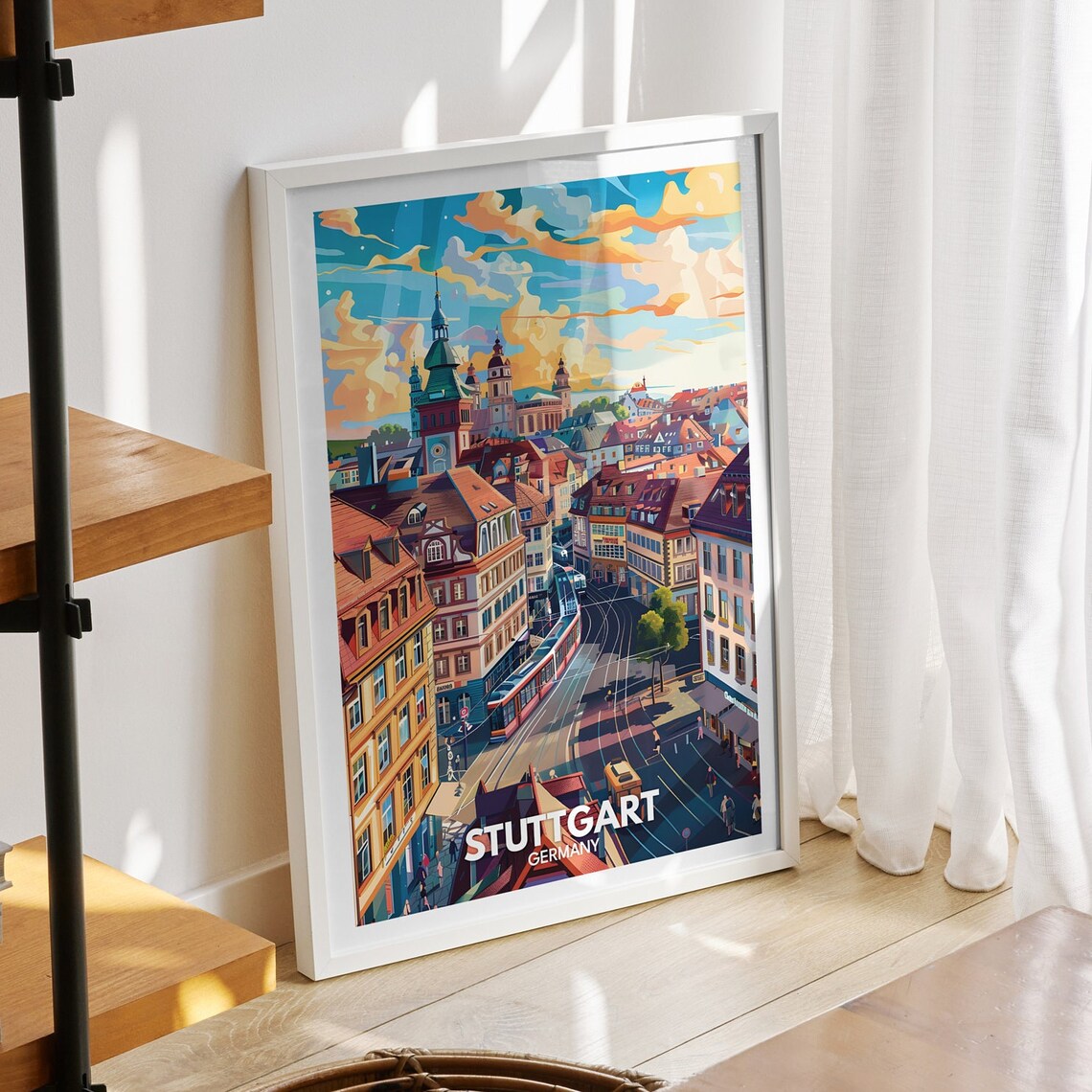 Stuttgart Travel Poster, Germany Cityscape