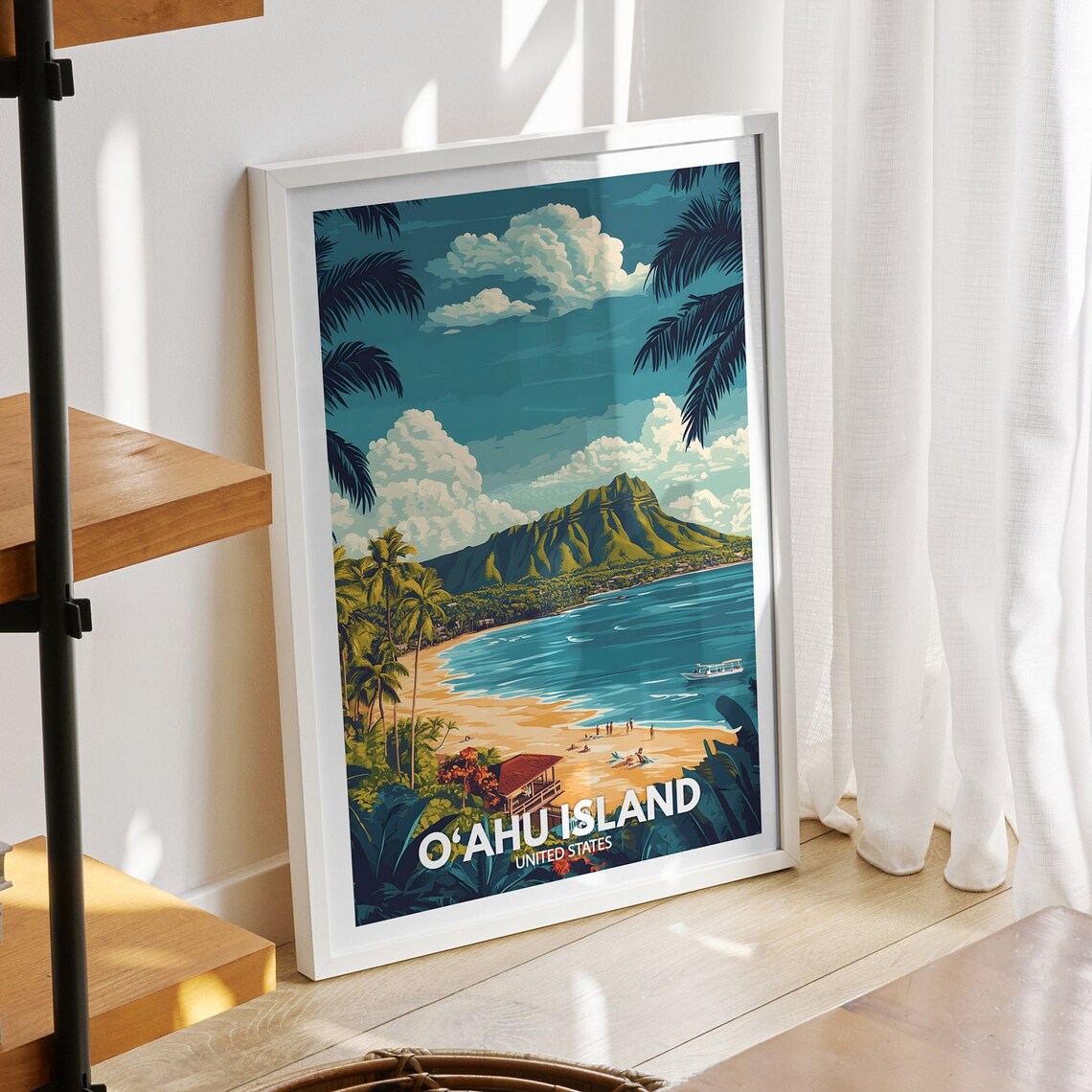 Oahu Island Travel Poster, Seaside Decor