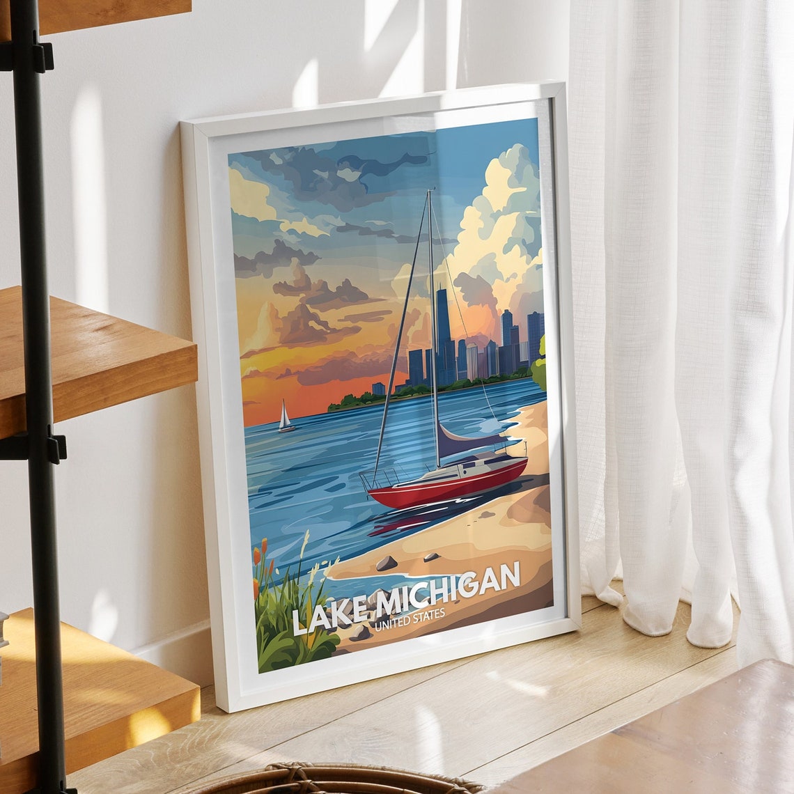 Lake Michigan Print United States Lake Michigan Poster United States Travel Poster Lake View Art Decor Holiday Poster