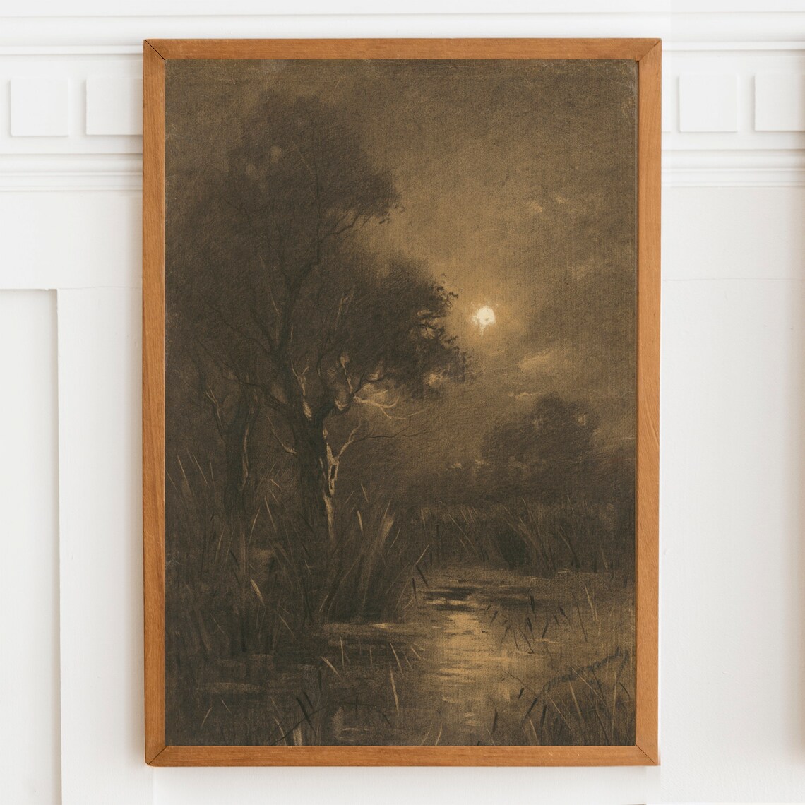 Moody Landscape Painting Vintage Night Art Print - Image 2