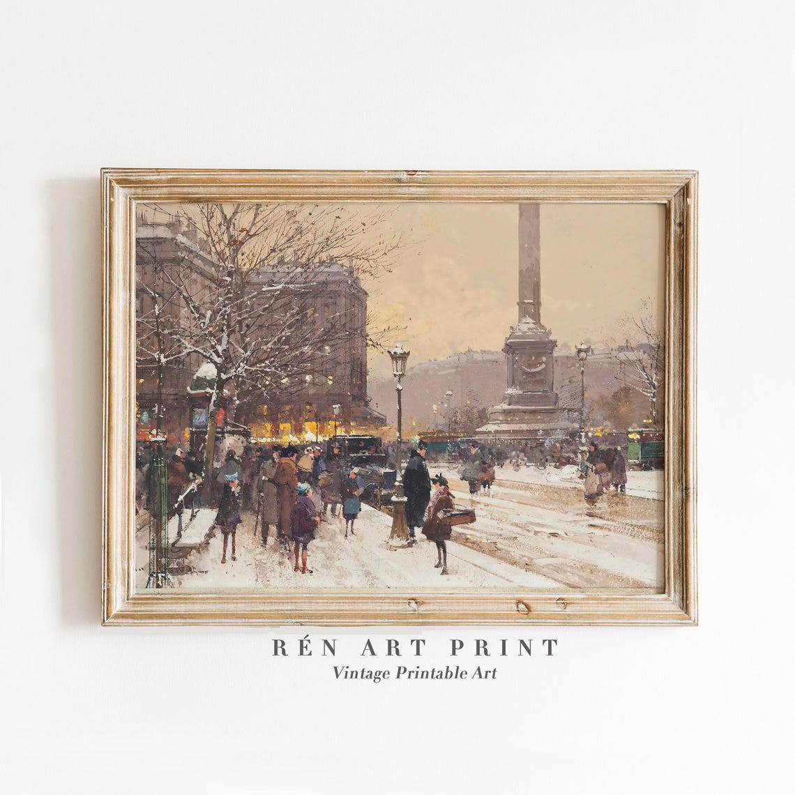 Paris Winter Square with Lamppost and Crowd Vintage Art Poster - Image 3
