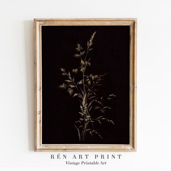 Dark Botanical Print, Moody Floral Vintage Art