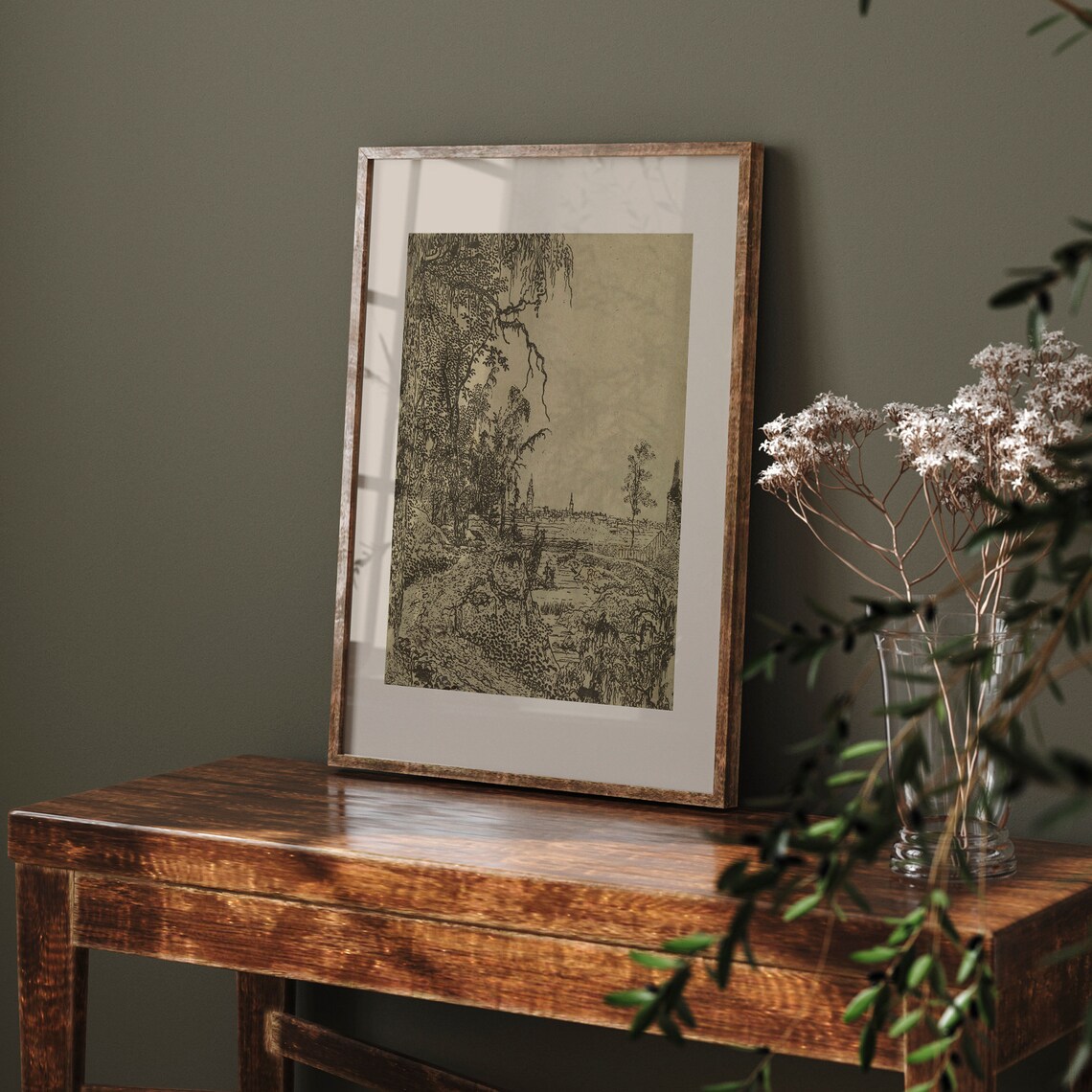 Vintage Landscape Sketch Print, Moody Farmhouse Art - Image 3