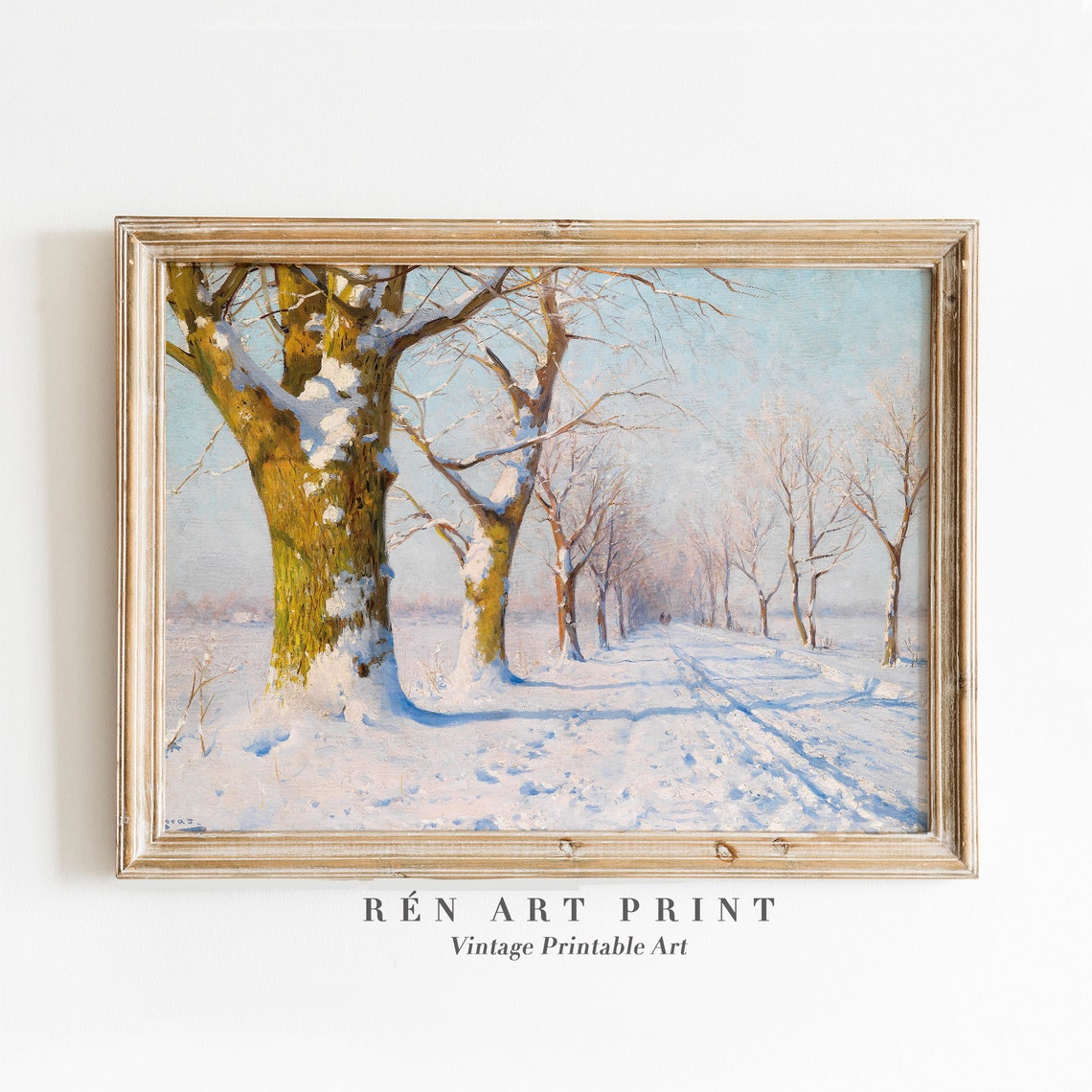 Snowy Tree Lined Winter Road Impressionist Landscape Antique Poster