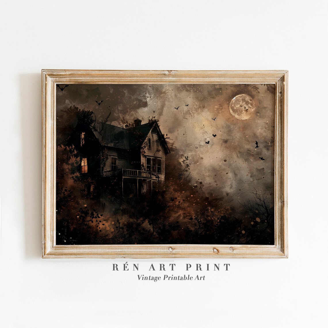 Vintage Haunted House Art Print, Gothic Halloween Decor