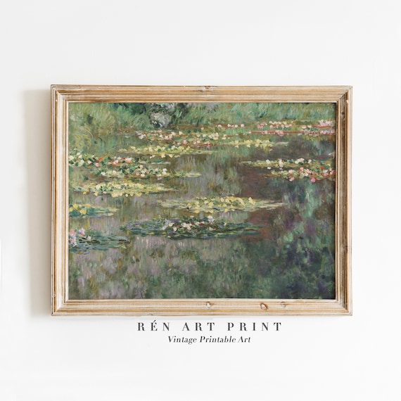 Claude Monet Water Lilies Impressionist Pond Painting Vintage Print