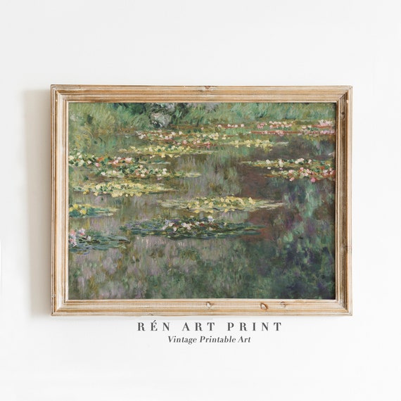 Vintage Water Lilies Painting Wall Art Claude Monet Print Farmhouse Country Wall Decor Antique Spring Scenery Wall Art