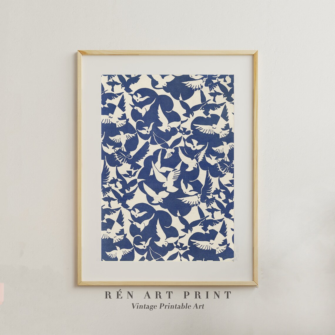 Antique Pattern Pigeons In Blue And White Art Print