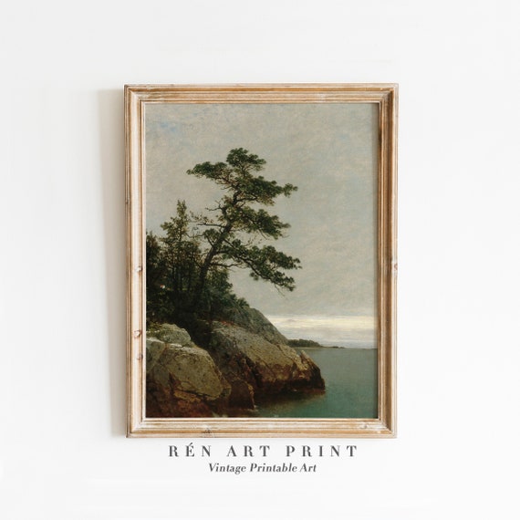 Vintage Landscape Painting Art Print, Rustic Coastal