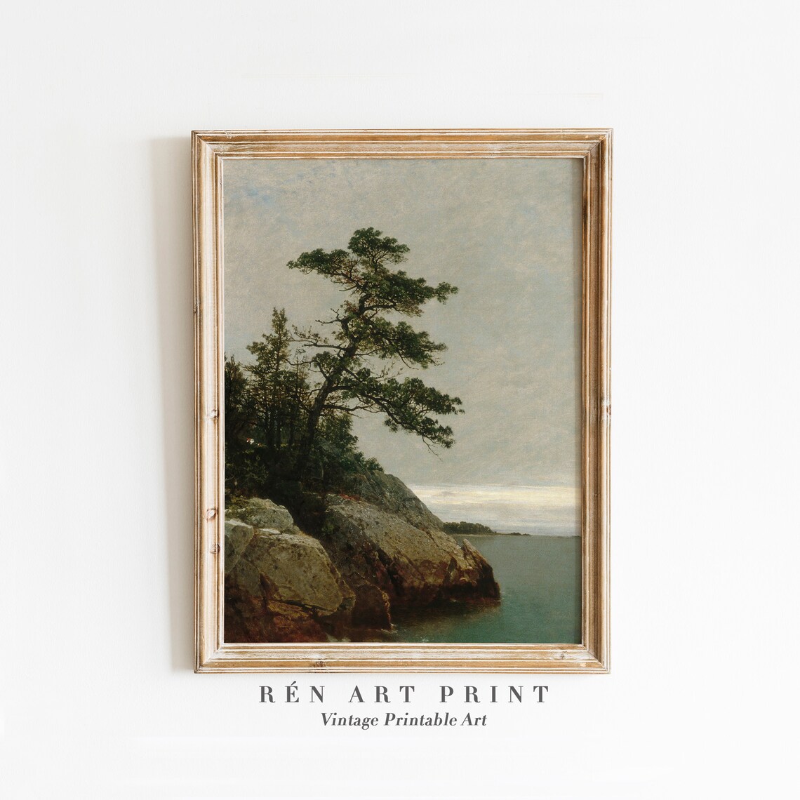 Vintage Landscape Painting Art Print, Rustic Coastal