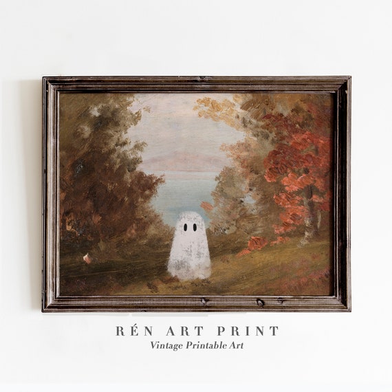 Cute Ghost Painting Vintage Fall Art Print