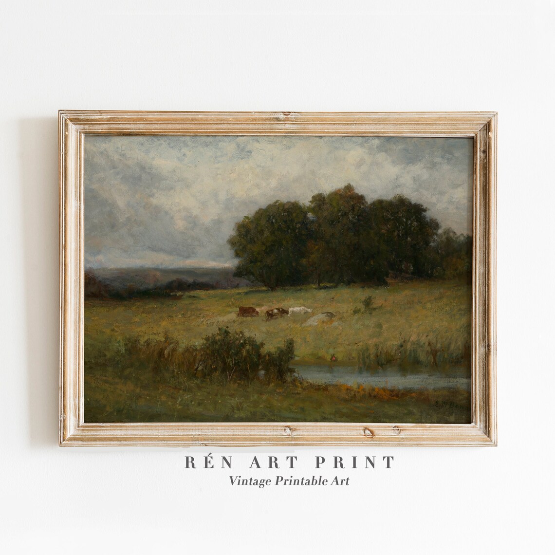 Antique Landscape Print, Vintage Summer Farmhouse Decor