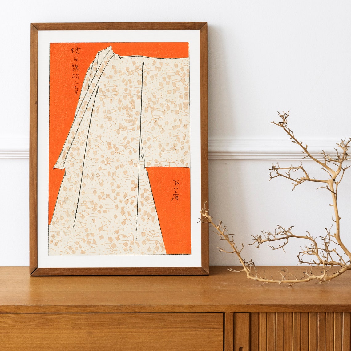Japanese Kimono Woodblock Vintage Cream Pattern Orange Art Poster - Image 3