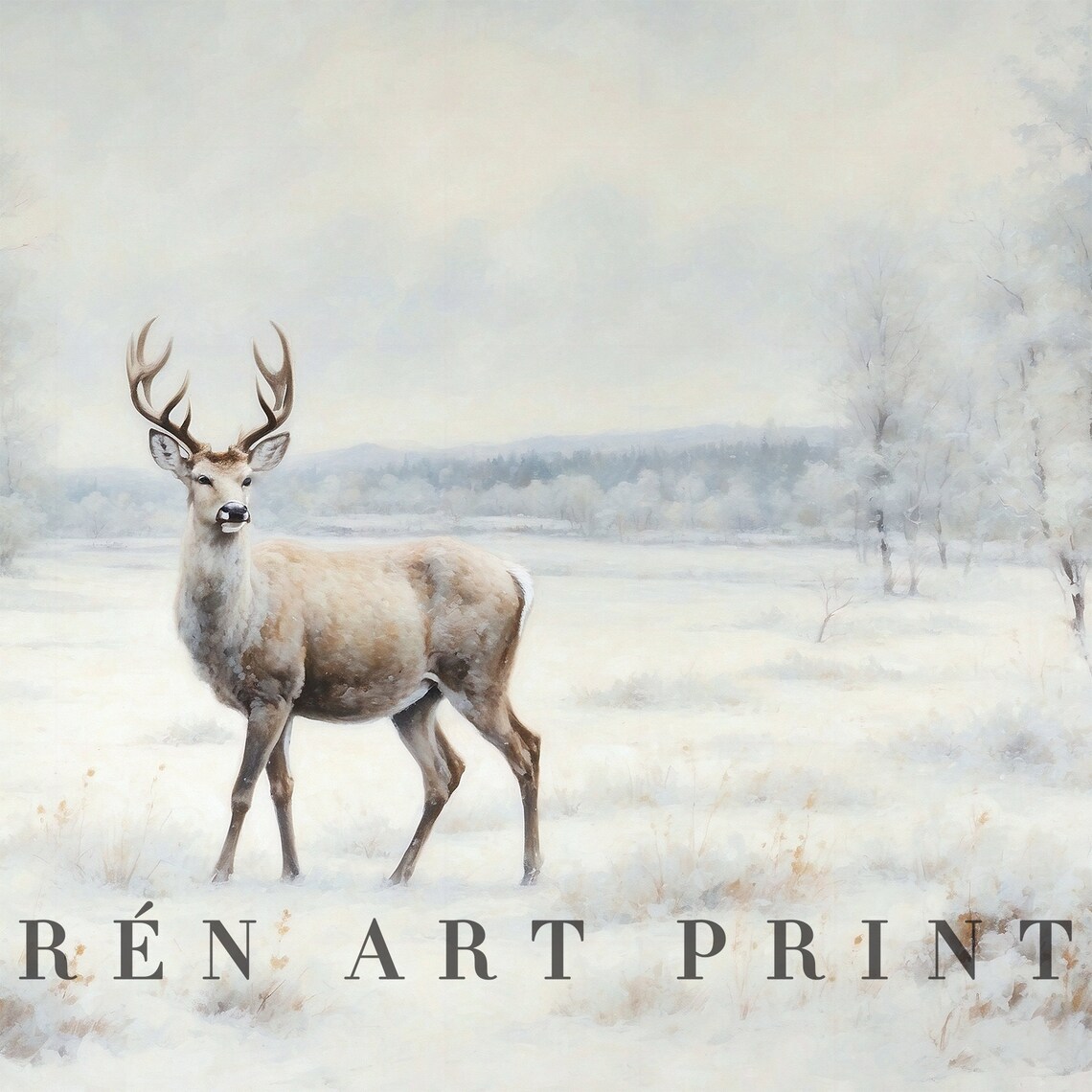 Deer Standing in Snowy Birch Meadow Winter Wildlife Frame TV Poster - Image 3