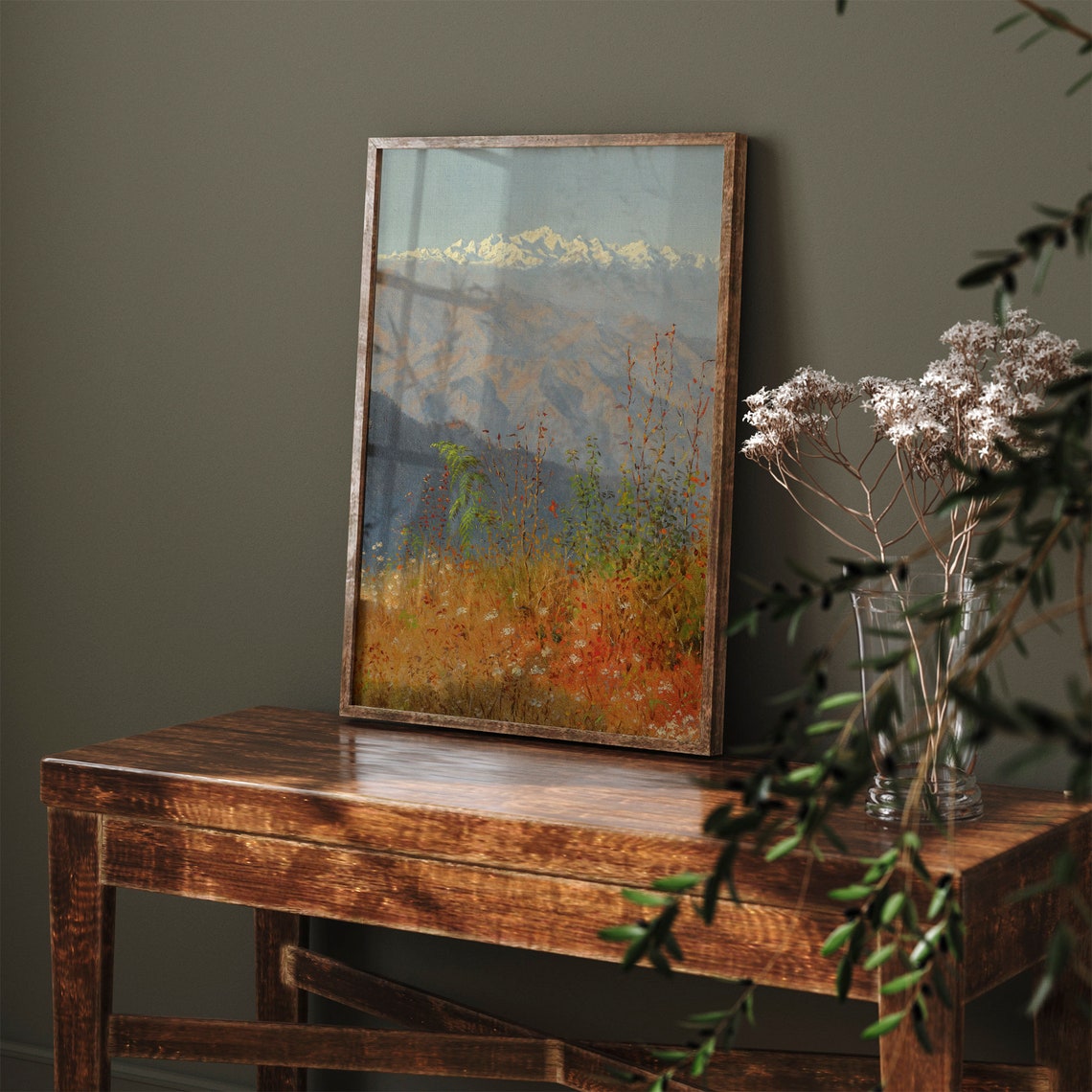 Snowcapped Peaks Wildflower Meadow Vintage Mountain Art Print - Image 3