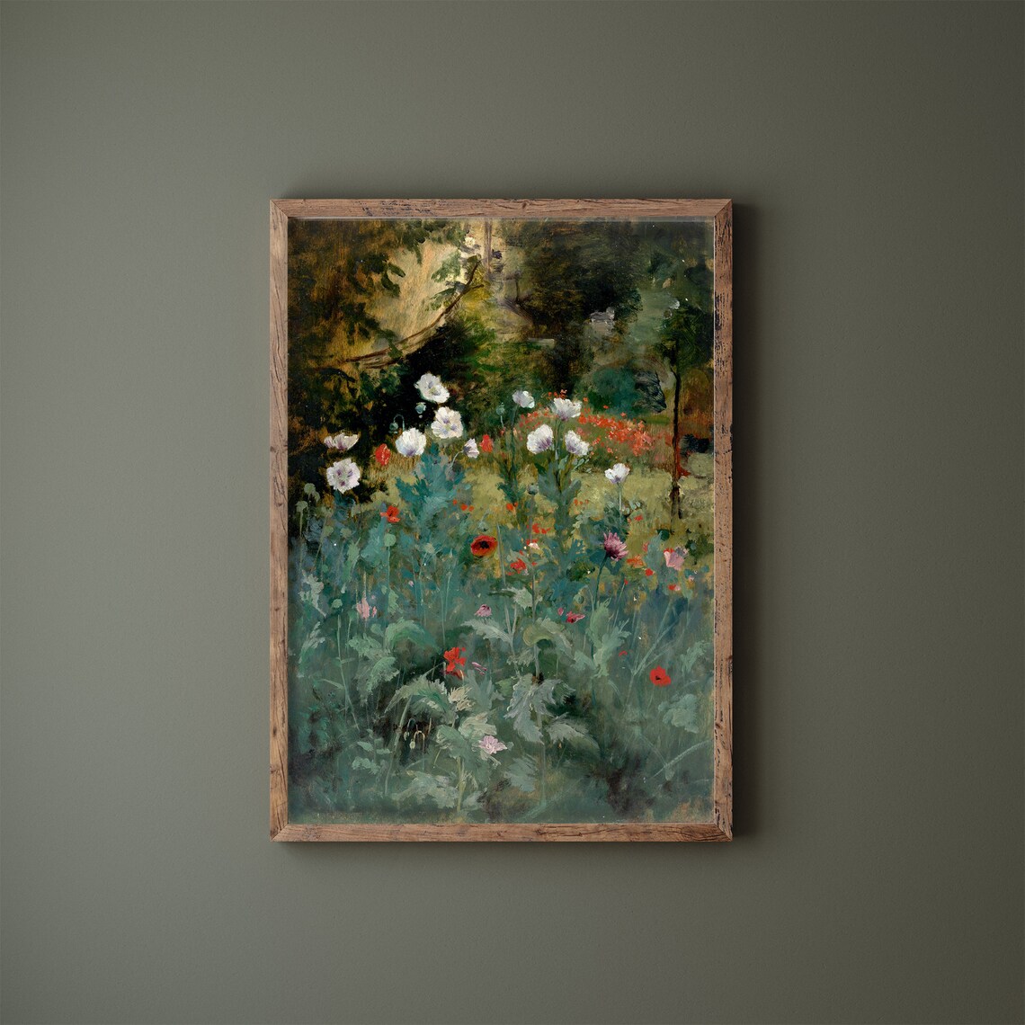 Wild Poppy Garden White Red Blossoms Impressionist Vintage Print - Image 2