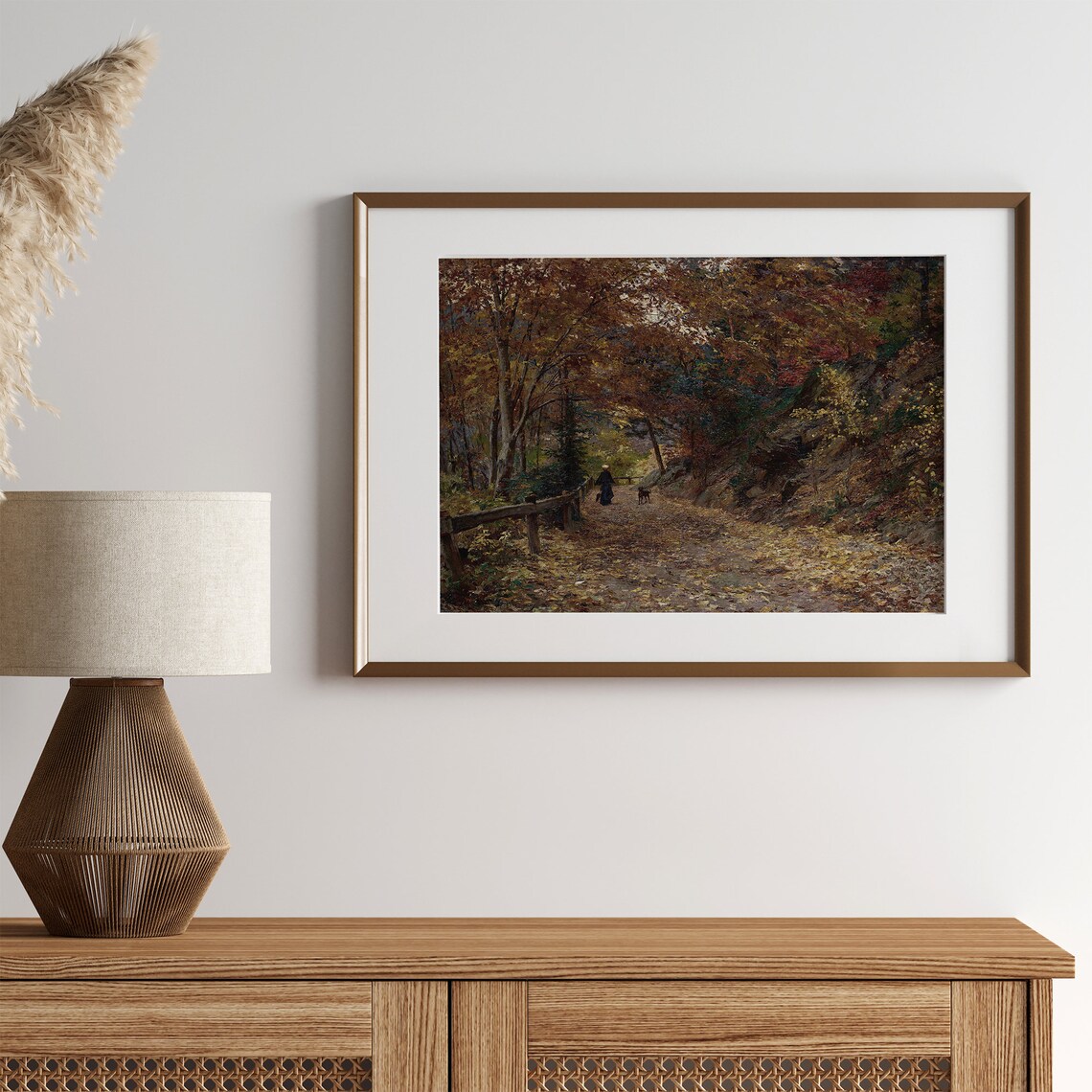 Autumn Forest Path Vintage Woodland Woman Walking Dog Fall Poster - Image 3
