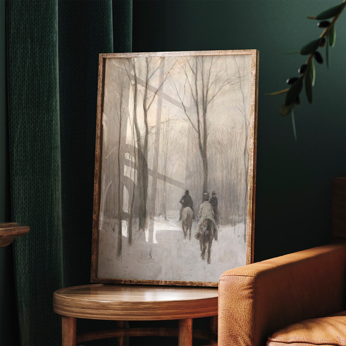 Vintage Winter Landscape Art Print, Holiday Christmas - Image 3