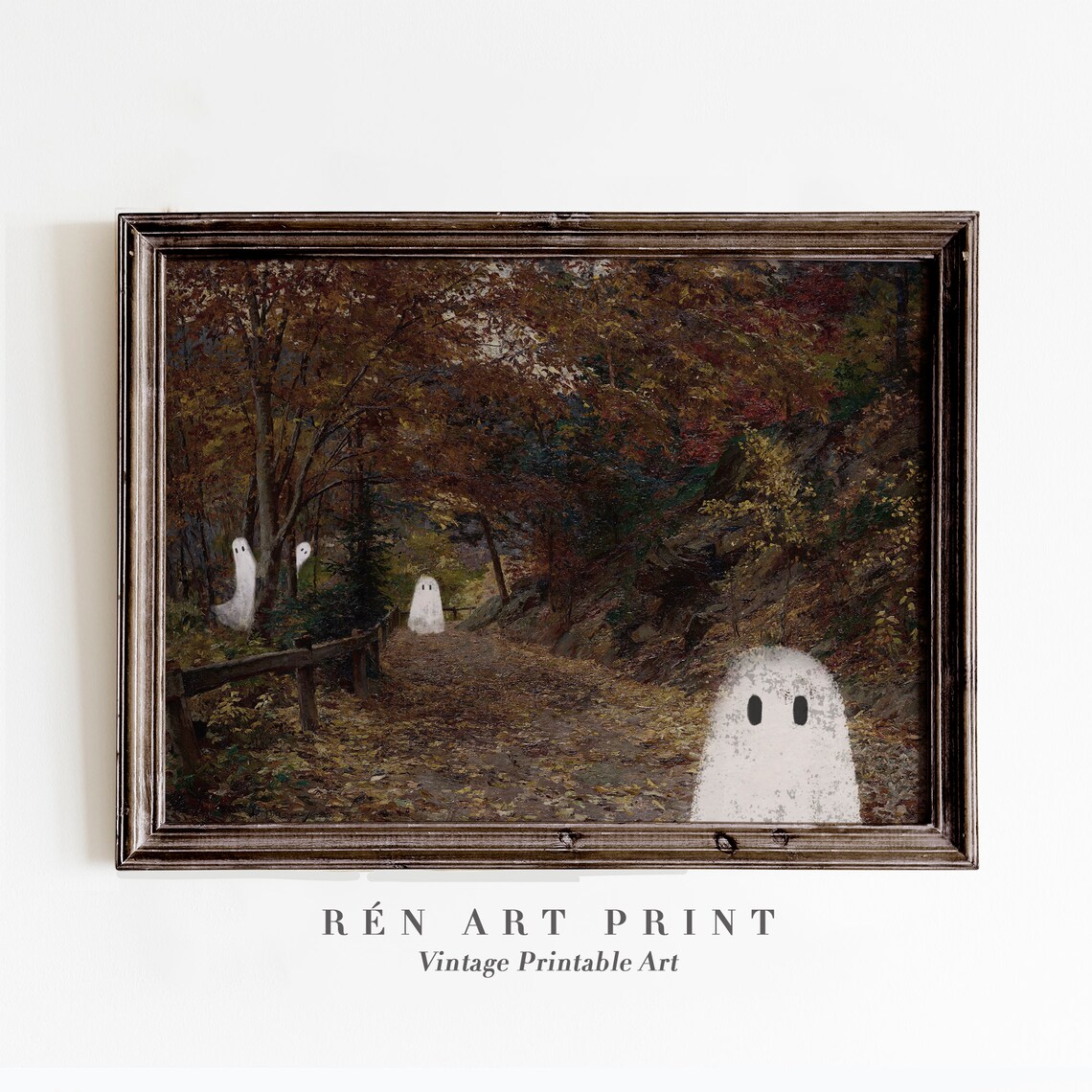 Cute Ghost Painting Halloween Wall Art, Vintage Fall