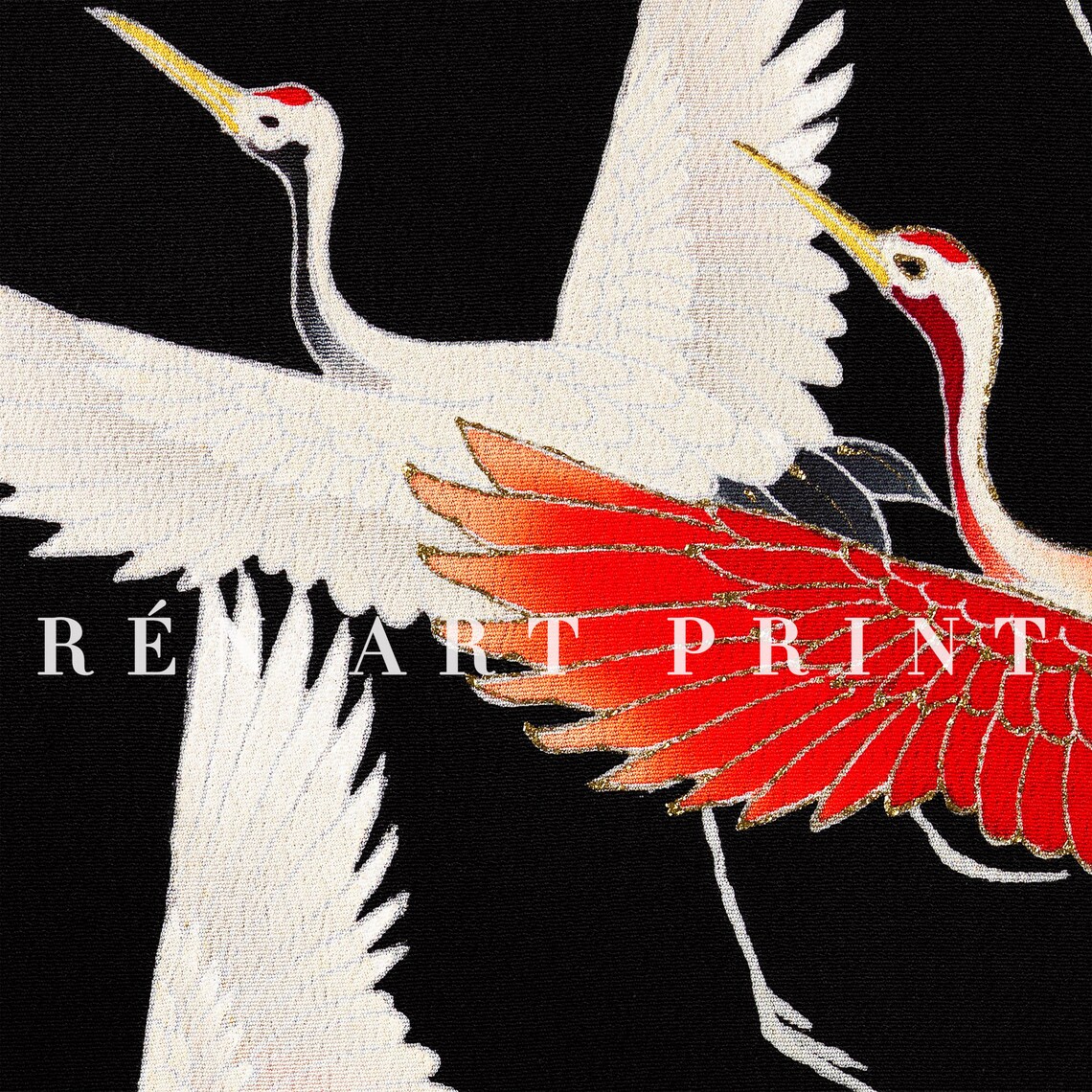 Japanese Crane Woodblock Print, Vintage Bird Wall Art - Image 3