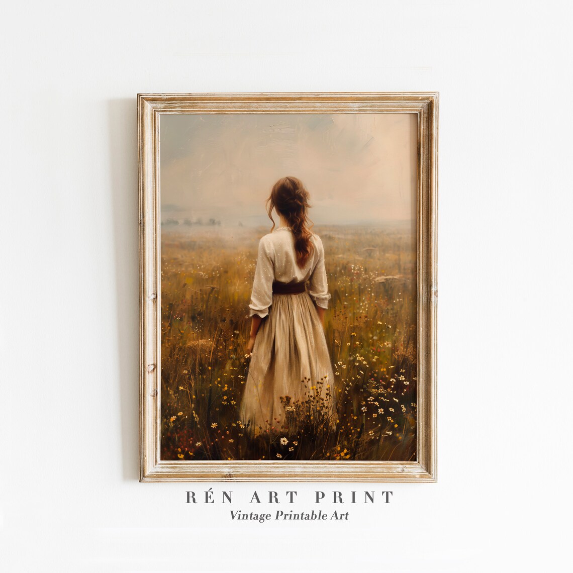 Vintage Moody Woman Painting Art Print, French Country