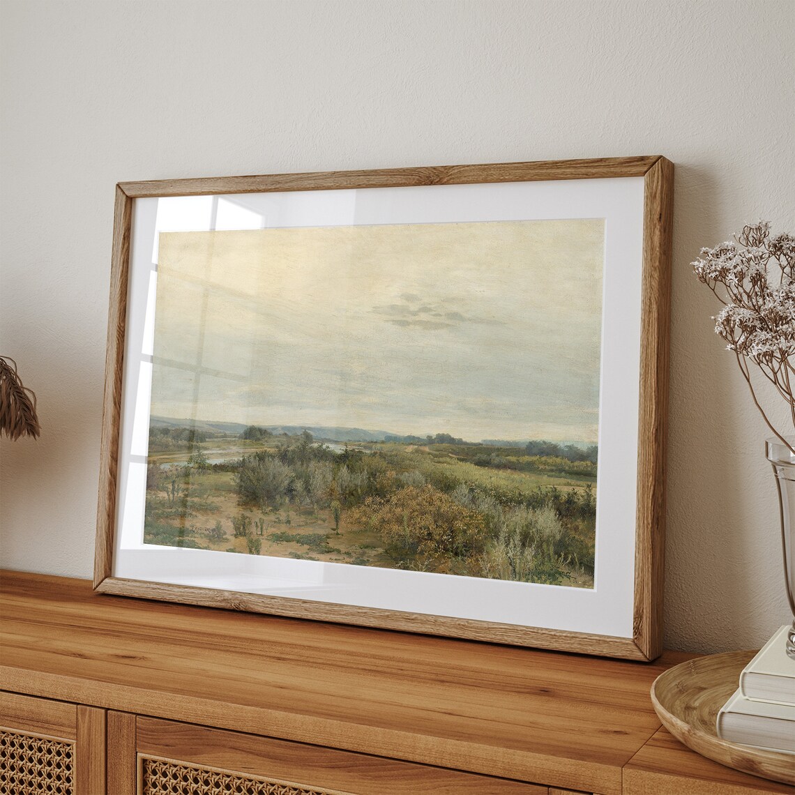 Peaceful Green Valley River Plain Countryside Vintage Wall Art - Image 3