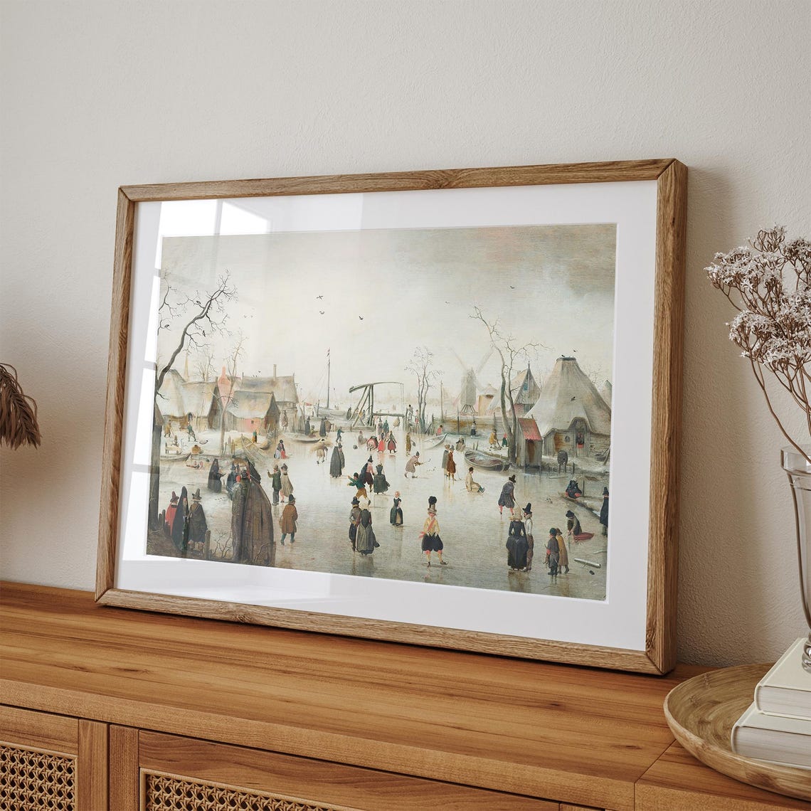 Christmas In Village Painting Vintage Ice Skating Wall Art Cottage Winter Print Antique Holiday Wall Decor Country Christmas Print - Image 2