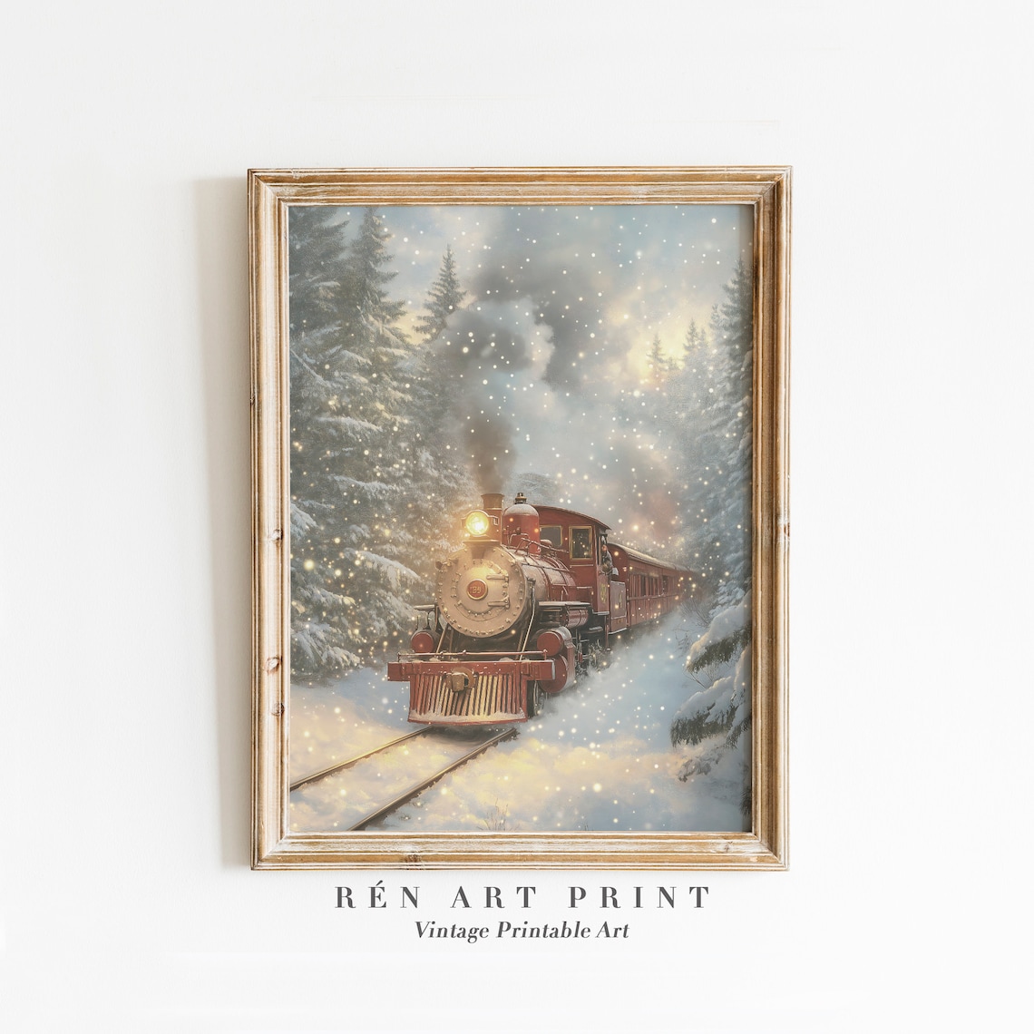 Christmas Train Snowy Railroad Painting Print