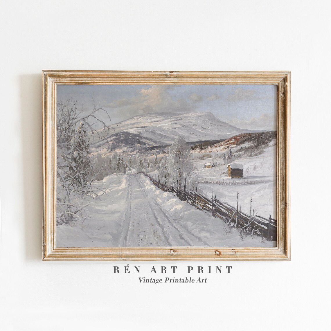 Snowy Mountain Road Winter Landscape Painting Antique Farmhouse Poster