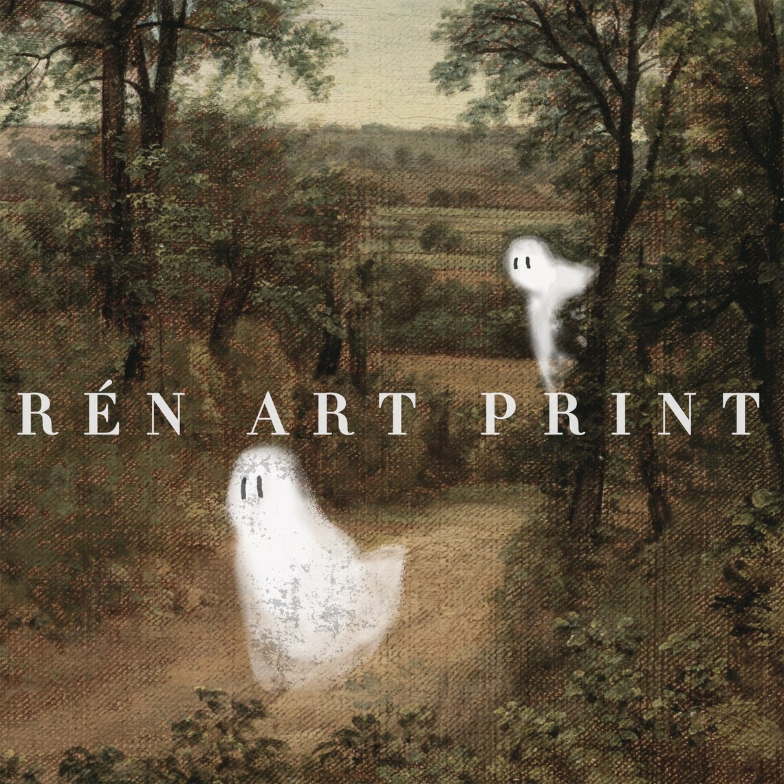 Ghost Family Haunting Vintage Landscape Cute Halloween Country Art Poster - Image 3