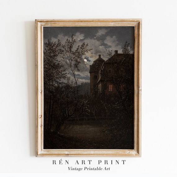 Moody Landscape Painting Vintage Moonlight Art Print