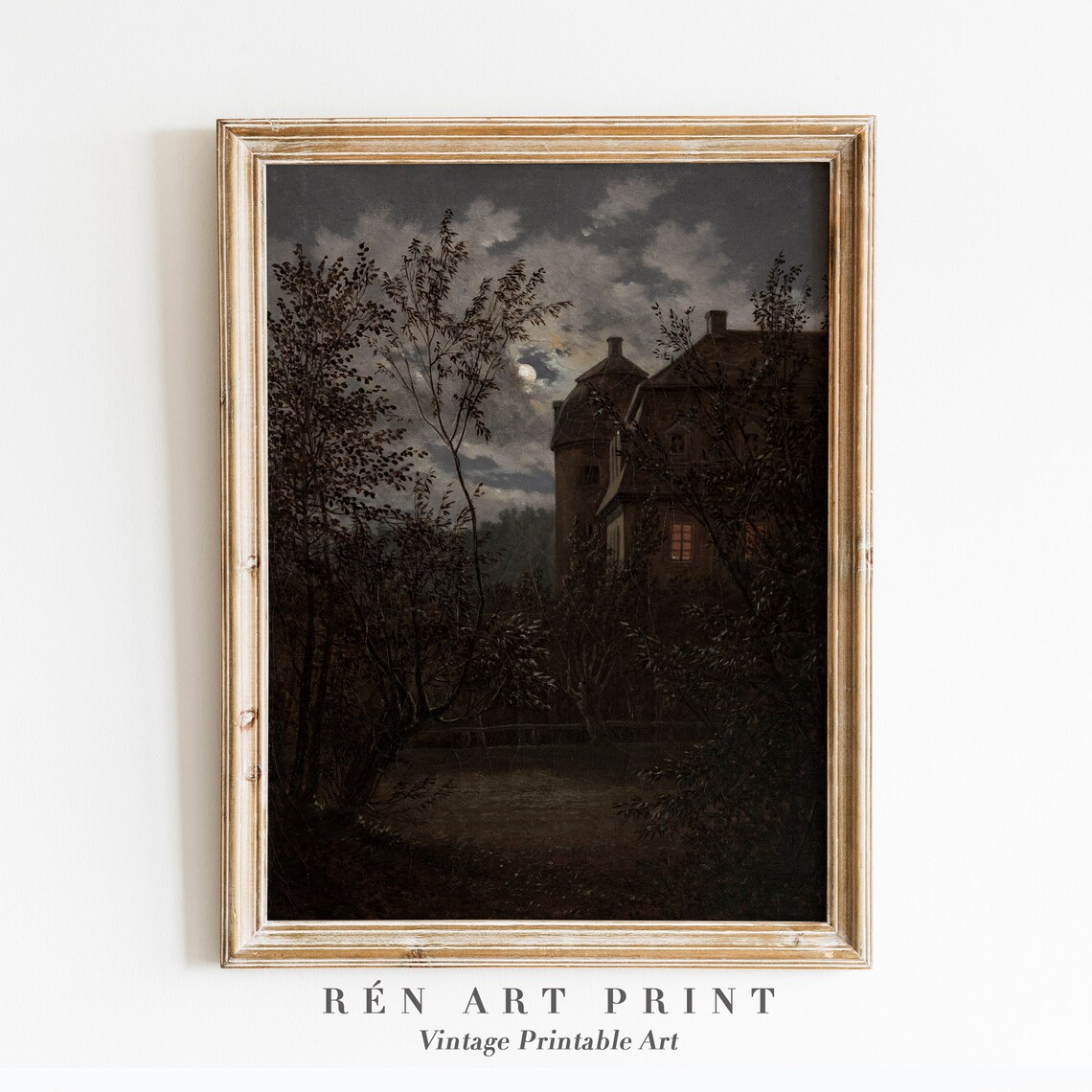 Moody Landscape Painting Vintage Moonlight Art Print